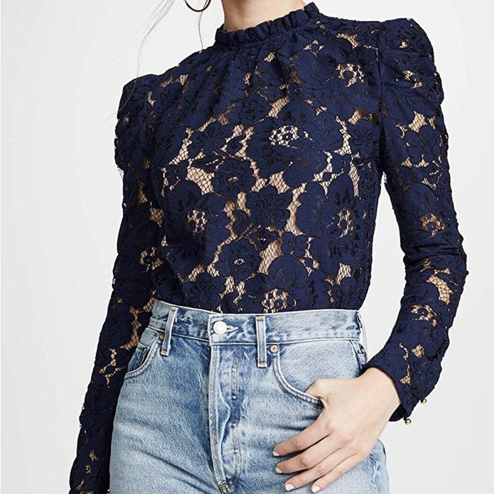 Black Puff Sleeve lace top with lining